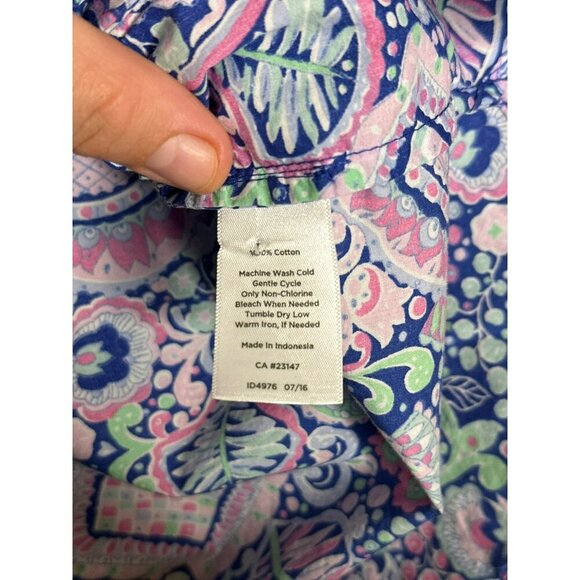 Talbot's Large Petite 100% Cotton Long Sleeve Button Up Paisley Blouse - Picture 10 of 11